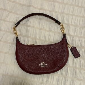 Coach Dark Red Leather Shoulder Bag with Gold Accents